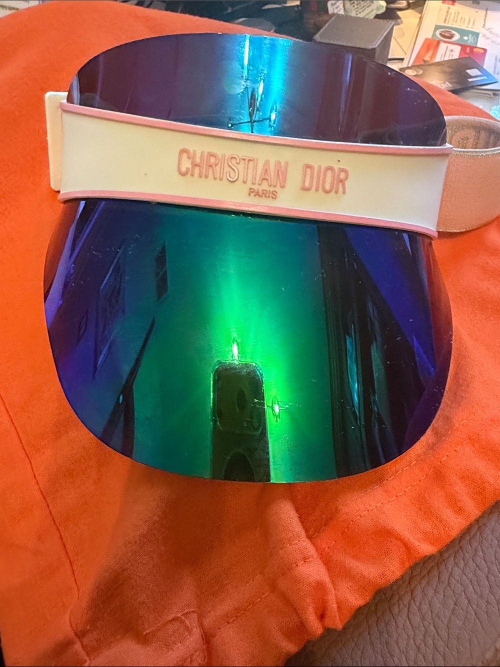 Mirrored Visor - Blue-Green Lens with White Band